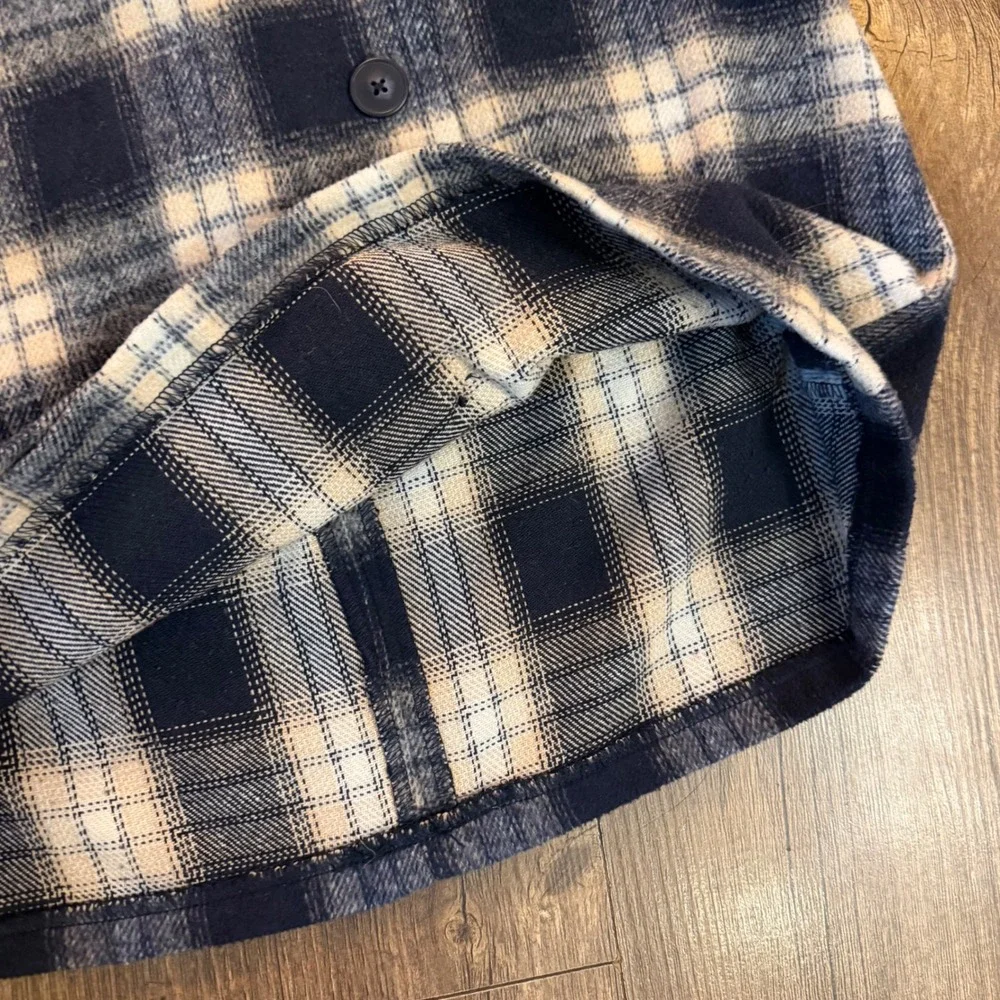 Forever 21 Plaid Mini Skirt Womens Large Navy Blue Cream Wool Blend Button Front